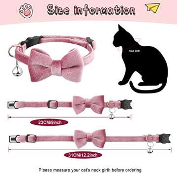 4 Pieces Cat Bow Tie Collar with Bell Breakaway Cat Comfortable Velvet with Cute Safety Pet Collar f...