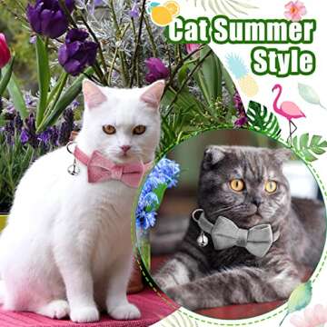 4 Pieces Cat Bow Tie Collar with Bell Breakaway Cat Comfortable Velvet with Cute Safety Pet Collar for Pet Kitten Puppy(Small,Black, Red, Gray, Pink)