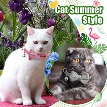 4 Pieces Cat Bow Tie Collar with Bell Breakaway Cat Comfortable Velvet with Cute Safety Pet Collar for Pet Kitten Puppy(Small,Black, Red, Gray, Pink)