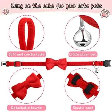 4 Pieces Cat Bow Tie Collar with Bell Breakaway Cat Comfortable Velvet with Cute Safety Pet Collar for Pet Kitten Puppy(Small,Black, Red, Gray, Pink)