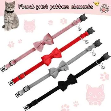 4 Pieces Cat Bow Tie Collar with Bell Breakaway Cat Comfortable Velvet with Cute Safety Pet Collar for Pet Kitten Puppy(Small,Black, Red, Gray, Pink)