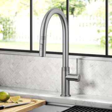 KRAUS Oletto Modern Industrial Pull-Down Single Handle Kitchen Faucet in Spot Free Stainless Steel, ...
