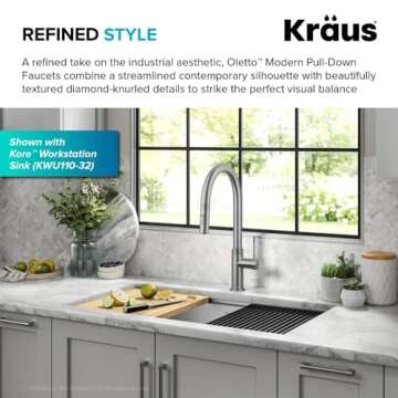 KRAUS Oletto Modern Industrial Pull-Down Single Handle Kitchen Faucet in Spot Free Stainless Steel, KPF-2654SFS