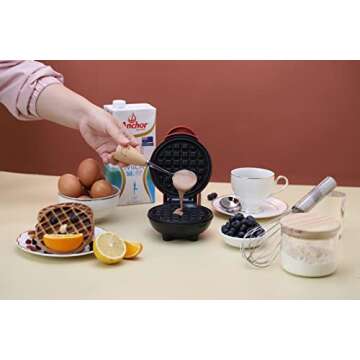 Marzi products Mini Waffle Maker for Individual Waffles, Hash Browns, desserts & Other on the Go Breakfast, Lunch, or Snacks, Perfect for keto lovers | Easy to Clean, Non-Stick Plates, Red