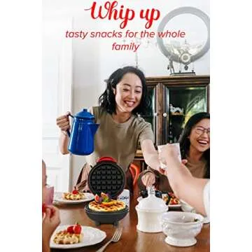 Marzi products Mini Waffle Maker for Individual Waffles, Hash Browns, desserts & Other on the Go Breakfast, Lunch, or Snacks, Perfect for keto lovers | Easy to Clean, Non-Stick Plates, Red
