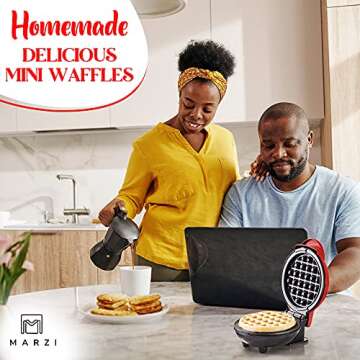 Marzi products Mini Waffle Maker for Individual Waffles, Hash Browns, desserts & Other on the Go Breakfast, Lunch, or Snacks, Perfect for keto lovers | Easy to Clean, Non-Stick Plates, Red
