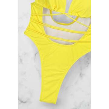 Sovoyontee 2025 Women's Sexy Cheeky One Piece Swimsuits Cut Out Thong Bikini Bathing Suit Monokini Neon Yellow L
