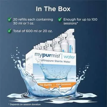 Mypurmist Ultrapure Sterile Water Refill, Pharmaceutical Grade, for Mypurmist Devices, CPAP, Irrigation, Neti Pot, Steam Inhalers, Double Distilled, 600ml, Pure Therapeutic Mist