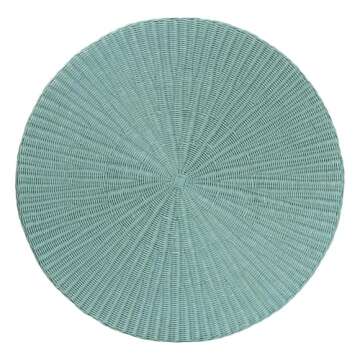 bali & pari Palm Bohemian Scallop Natural Rattan Coffee Table, Seafoam Green