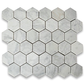 Stone Center Online Carrara White Marble 2 inch Hexagon Mosaic Tile Honed Kitchen Bath Wall Floor Ba...