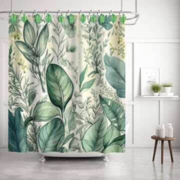 Yuiviot 12pcs Green Leaf Shower Curtain Hooks Rings, Tropical Botanical Theme, Cute Hangers for Bathroom Decor, Rust Proof and Heavy Duty, Eucalyptus, Palm Tree Decoration…