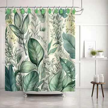 Yuiviot 12pcs Green Leaf Shower Curtain Hooks Rings, Tropical Botanical Theme, Cute Hangers for Bathroom Decor, Rust Proof and Heavy Duty, Eucalyptus, Palm Tree Decoration…