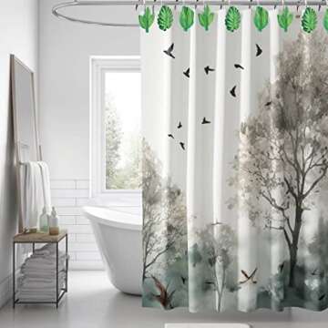 Yuiviot 12pcs Green Leaf Shower Curtain Hooks Rings, Tropical Botanical Theme, Cute Hangers for Bathroom Decor, Rust Proof and Heavy Duty, Eucalyptus, Palm Tree Decoration…