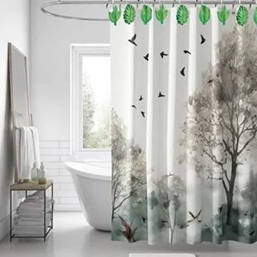 Yuiviot 12pcs Green Leaf Shower Curtain Hooks Rings, Tropical Botanical Theme, Cute Hangers for Bathroom Decor, Rust Proof and Heavy Duty, Eucalyptus, Palm Tree Decoration…