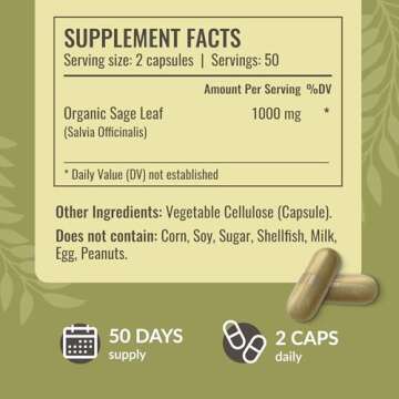 HERBAMAMA Sage Leaf Capsules - 1000mg Sage Leaves for Digestive & Immune Support - Vegan, Non-GMO Salvia Officinalis Antioxidant Supplement, 100 Caps