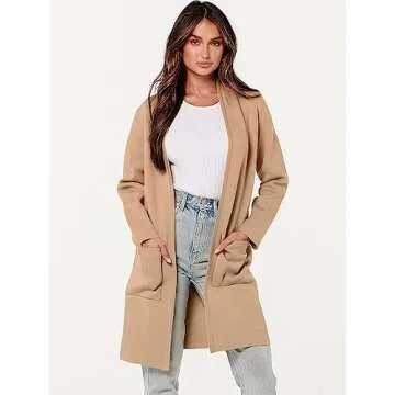 ANRABESS Cardigan Sweater for Women Casual 2024 Fall Fashion Coat Long Sleeve Open Front Knit Coatigan Outwear Light Camel Small