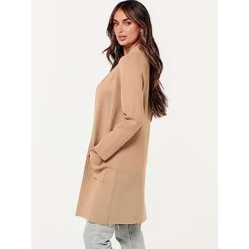 ANRABESS Cardigan Sweater for Women Casual 2024 Fall Fashion Coat Long Sleeve Open Front Knit Coatigan Outwear Light Camel Small