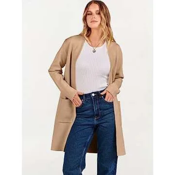 ANRABESS Cardigan Sweater for Women Casual 2024 Fall Fashion Coat Long Sleeve Open Front Knit Coatigan Outwear Light Camel Small