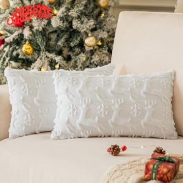 COSIBONO Snowflake Christmas Pillow Covers 12x20 Inch Set of 2, Soft Faux Fur Decorative Cushion Cov...