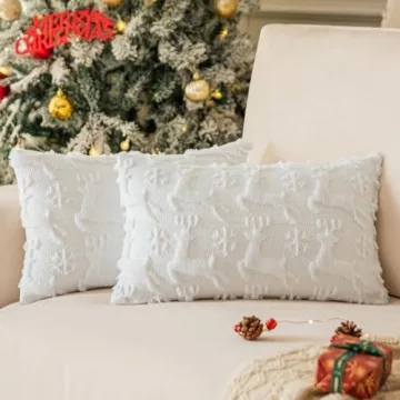 COSIBONO Snowflake Christmas Pillow Covers 12x20 Inch Set of 2, Soft Faux Fur Decorative Cushion Cov...