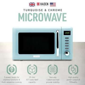 Haden 0.7 Cubic Foot Compact Countertop Microwave Oven, 700 Watt Small Microwave with 5 Power Levels...