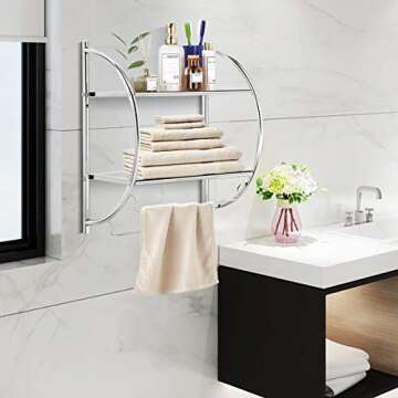Stylish Tangkula Wall Mount 2 Tier Bathroom Shelf with Chrome Bars