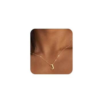 MTINEAPS Bubble Letter Necklace Gold Initial Necklaces for Women Trendy Chunky Charm Pendant Necklaces Gold Jewelry Birthday Gifts for Women Teens Her Mom Sister J