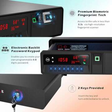 Z ZLJUAN Slide-Away Pistol Handgun Safe, Quick Access Gun Safe with LCD Display of Temp,Humidity,Tim...