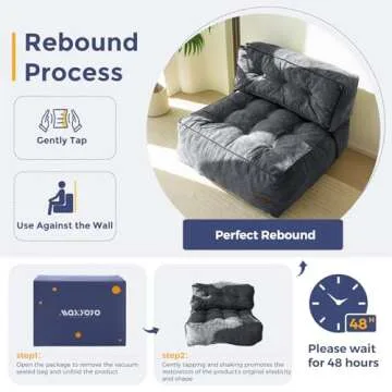 MAXYOYO Floor Sofa Bean Bag Sofa Couch, Comfy Floor Sofa Couch with Back Support, Portable Sofa Couch Bean Bag with Filling, Corded Sofa Seating for Living Room Bedroom Apartment, Dark Grey