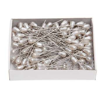 Hicello 144Pcs Sewing Pin, White Pearl Head Pins, Dressmaking Pins for Fabric Weddings Corsage Florists 55mm/2.17inch