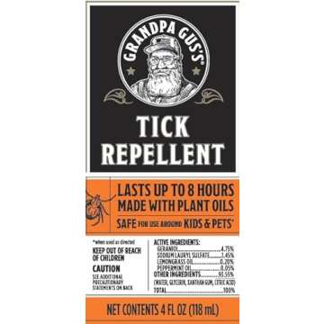 Grandpa Gus's Natural Tick Repellent Spray with Essential Oils - for Humans, DEET-Free, Up to 8 Hour...