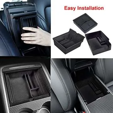 Luumtee 3PCS Center Console Organizer Tray Fit For Latest 2023 2022 2021 Tesla model 3/Y Armrest Hidden Cubby Drawer Storage Box with Coin and Sunglass Holder Interior Accessories Tray (Flocked)