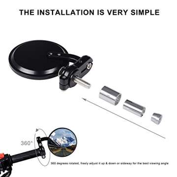 KAWELL Rear View Side Mirror Round Bar End Convex Hawk Eye Motorcycle Mirror for 7/8" Handle Bars Fi...