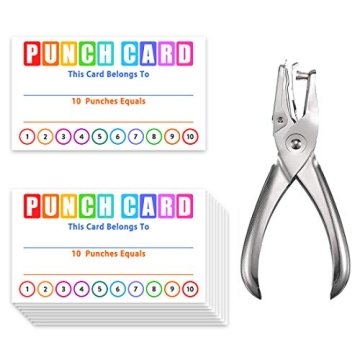 Punch Cards Circle Hand Punch Kit, 3.5" x 2.1", Incentive Loyalty Reward Card for Classroom Business...