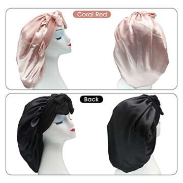 Hanbertti 2 Pack Silk Satin Hair Bonnet Sleeping Hat with Stretch Tie Band Bonnets Silk Bonnet Satin...