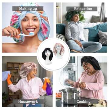 Hanbertti 2 Pack Silk Satin Hair Bonnet Sleeping Hat with Stretch Tie Band Bonnets Silk Bonnet Satin Bonnet Adjustable Bonnet for Curly Hair Sleeping Adult Women Girls（Black+Coral Red）