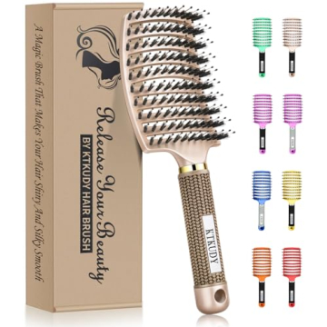 KTKUDY Detangling Brush Getting Knots Out without Pain - Boar Bristles Hair Brush Make Hair Shiny & ...