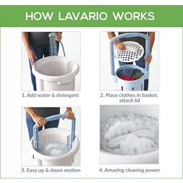 Lavario Portable Clothes Washer (Manual Non-Electric Portable Washing Machine for Camping, Apartments, RV’s, Delicates) (Blue & White) (Made in the USA)