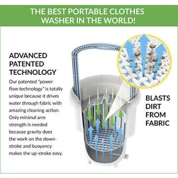 Lavario Portable Clothes Washer (Manual Non-Electric Portable Washing Machine for Camping, Apartments, RV’s, Delicates) (Blue & White) (Made in the USA)