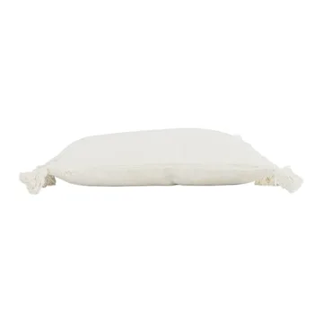 Cream Cotton Woven Slub Pillow with Plush Tassels - Durable & Stylish