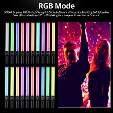 Godox LC500R RGB LED Light Stick Lighting,2500K-8500K Full Color, 14 Lighting Effects, with Remote C...