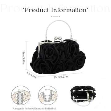 JAMBHALA Women Evening Clutch Bag Dressy Floral Satin Small Purses with Detachable Strap for Party, ...