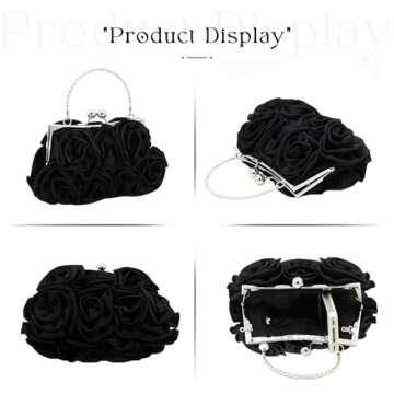 JAMBHALA Women Evening Clutch Bag Dressy Floral Satin Small Purses with Detachable Strap for Party, Prom, Formal,Black