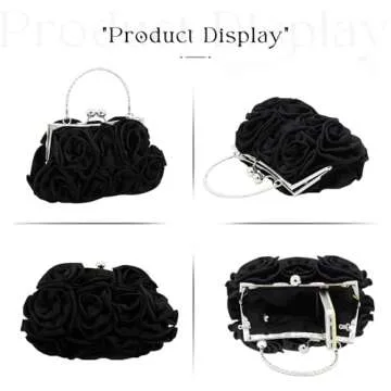 JAMBHALA Women Evening Clutch Bag Dressy Floral Satin Small Purses with Detachable Strap for Party, Prom, Formal,Black