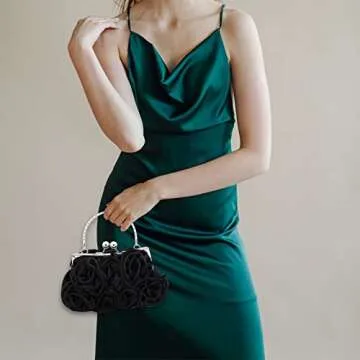 JAMBHALA Women Evening Clutch Bag Dressy Floral Satin Small Purses with Detachable Strap for Party, Prom, Formal,Black