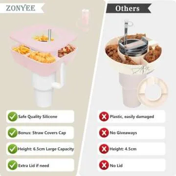 Snack Bowl with Cover for Stanley 40oz Tumbler - Silicone Snack Tray & Straw Cap