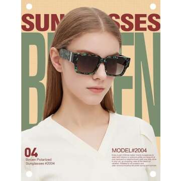 BIRCEN Polarized Square Sunglasses for Women: UV-Protection Vintage Retro Shades With Chunky Acetate Frame BC2004