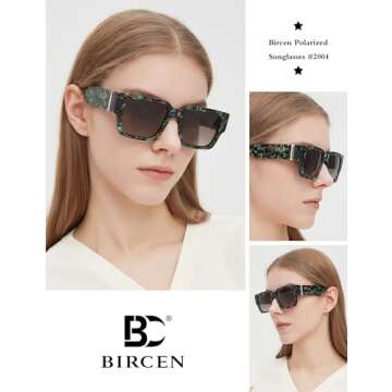 BIRCEN Polarized Square Sunglasses for Women: UV-Protection Vintage Retro Shades With Chunky Acetate Frame BC2004