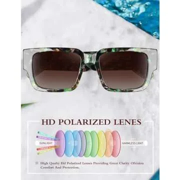 BIRCEN Polarized Square Sunglasses for Women: UV-Protection Vintage Retro Shades With Chunky Acetate Frame BC2004