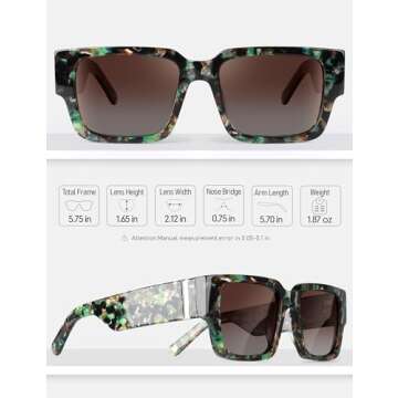 BIRCEN Polarized Square Sunglasses for Women: UV-Protection Vintage Retro Shades With Chunky Acetate Frame BC2004